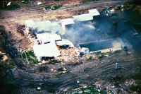 Smoldering ruins of Branch Davidian compound where 76 people died.